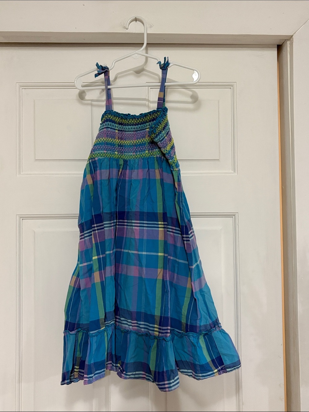 OshKosh B'gosh Blue Teal Plaid Sundress with Smocked Bodice